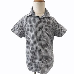 Toddler Boys Button-Up Shirt Size 4 Black & White Pattern Short Sleeve Dress Shi